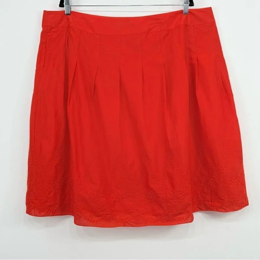 Talbots Orange Red Embroidered Floral Hem 100% Cotton A Line Lightweight Skirt